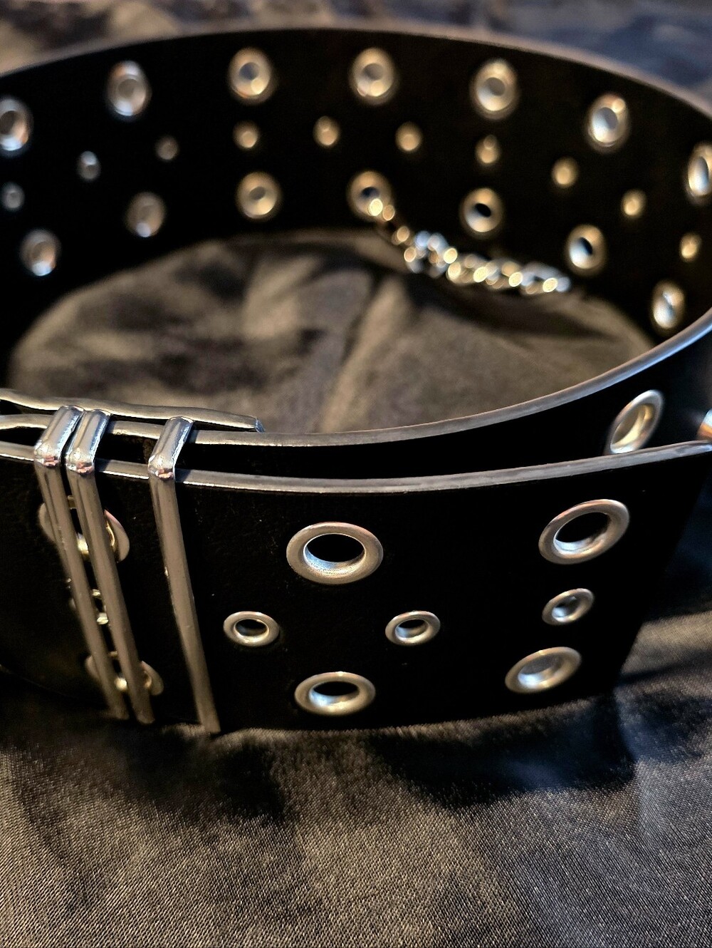 Asos Black Double-Row Studded Grommet Belt with Big Buckle And Silver Chain